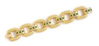 An 18 Karat Yellow Gold, Emerald and Diamond Bracelet, 90.10 dwts.