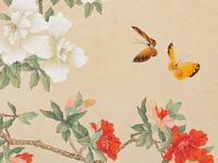 Three Chinese Ink and Color Paintings and One Woodblock Print
