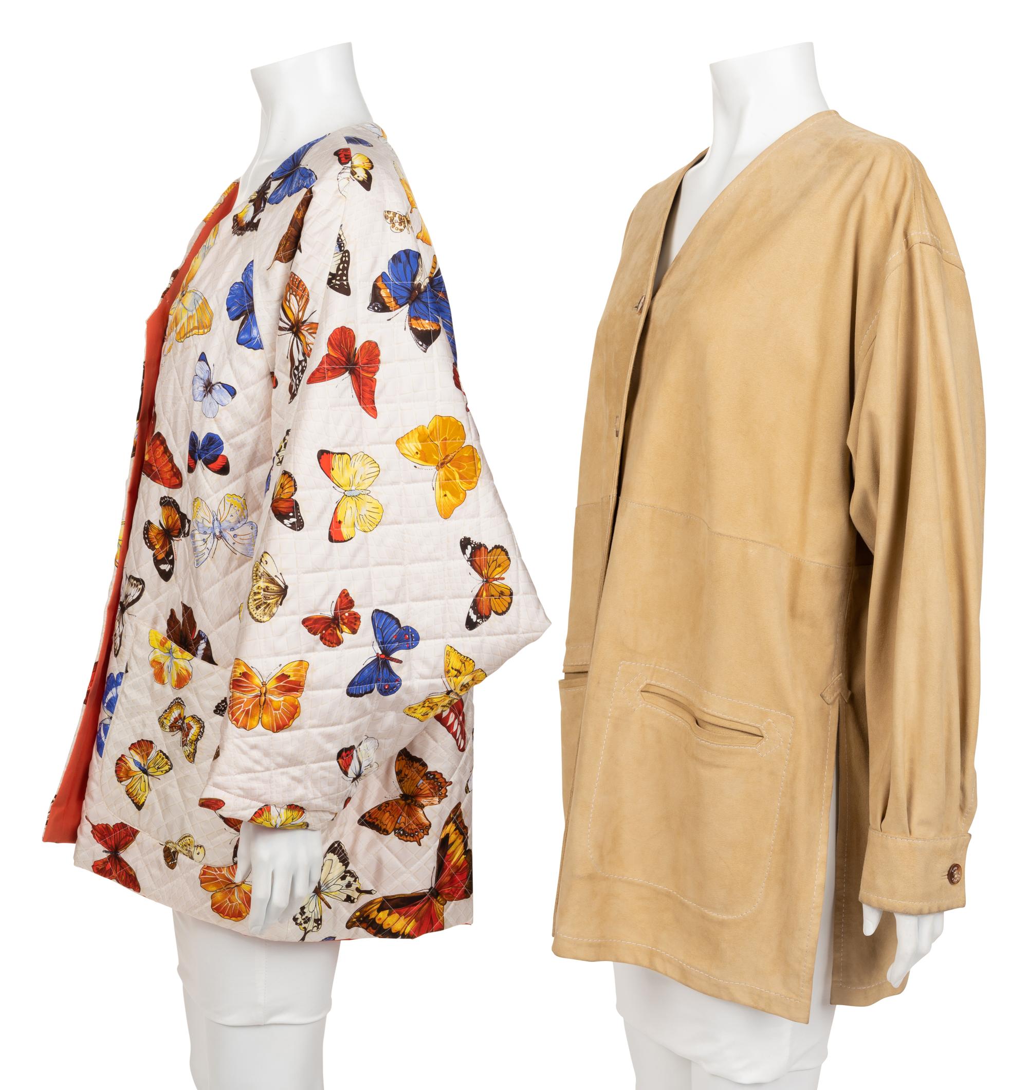 Two Hermès Jackets: One Printed Butterfly and One Suede, 1980-90s