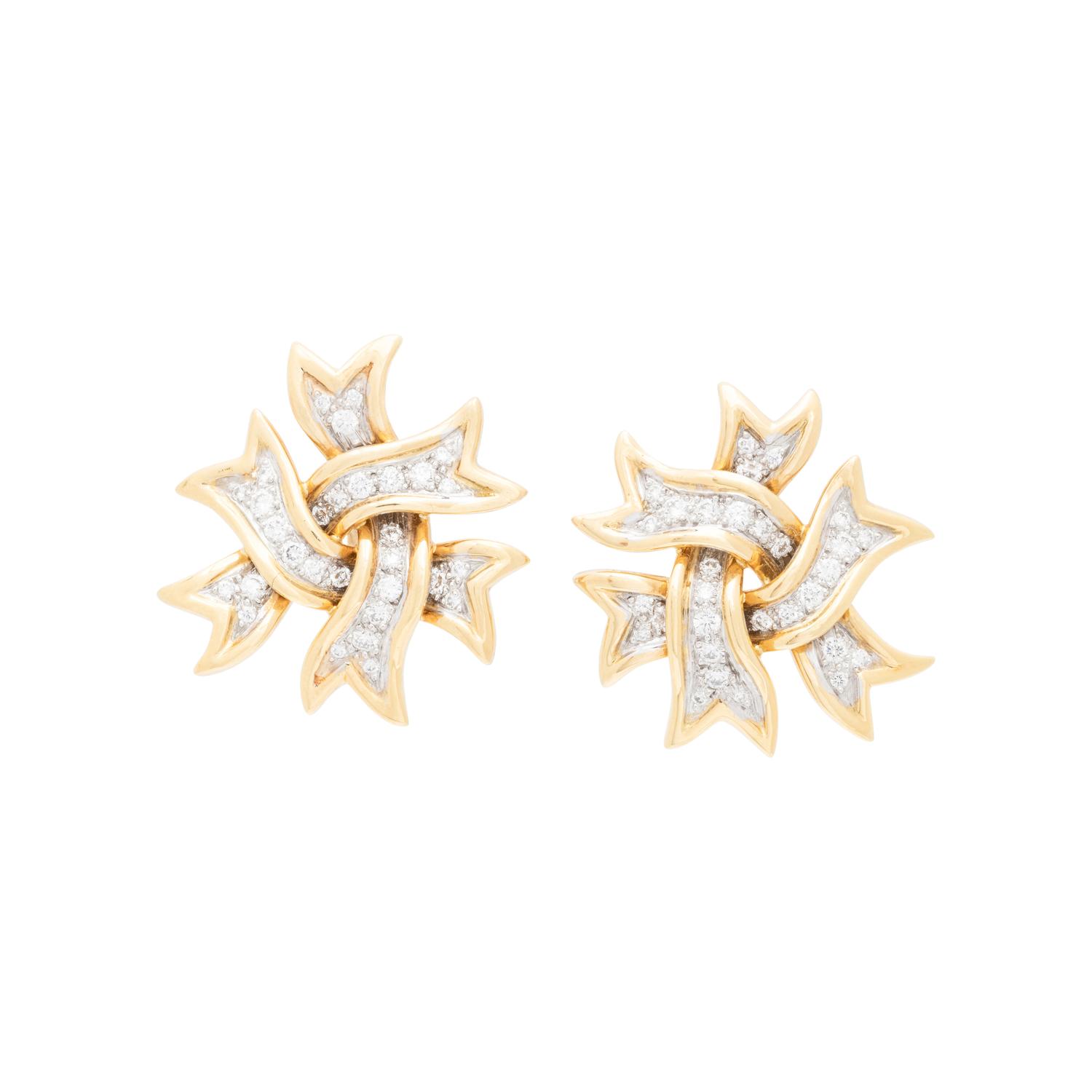 VALENTIN MAGRO, YELLOW GOLD, PLATINUM AND DIAMOND CLIP EARRINGS