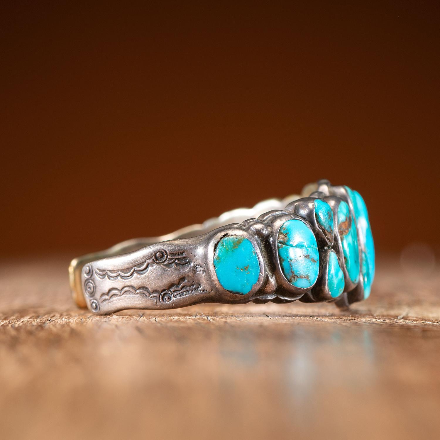 Navajo or Zuni Ingot and Turquoise Cuff Bracelet