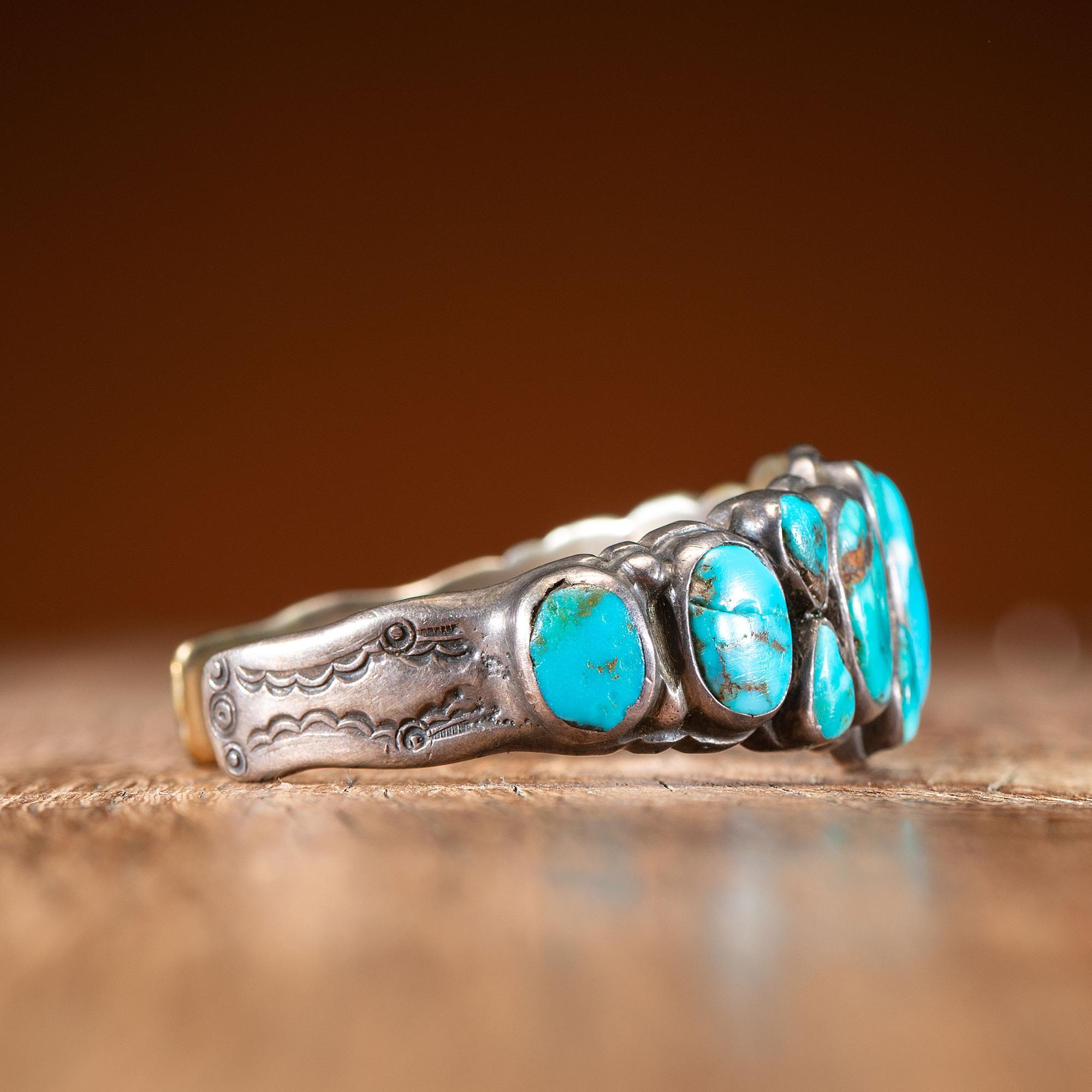 Navajo or Zuni Ingot and Turquoise Cuff Bracelet