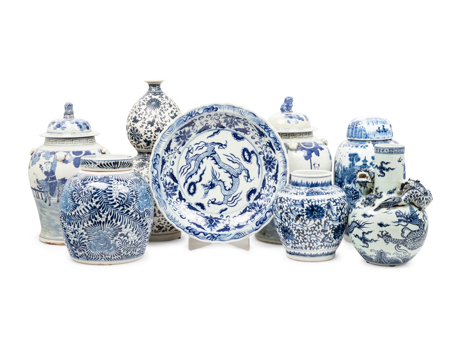 A Group of Contemporary Blue and White Porcelain Articles