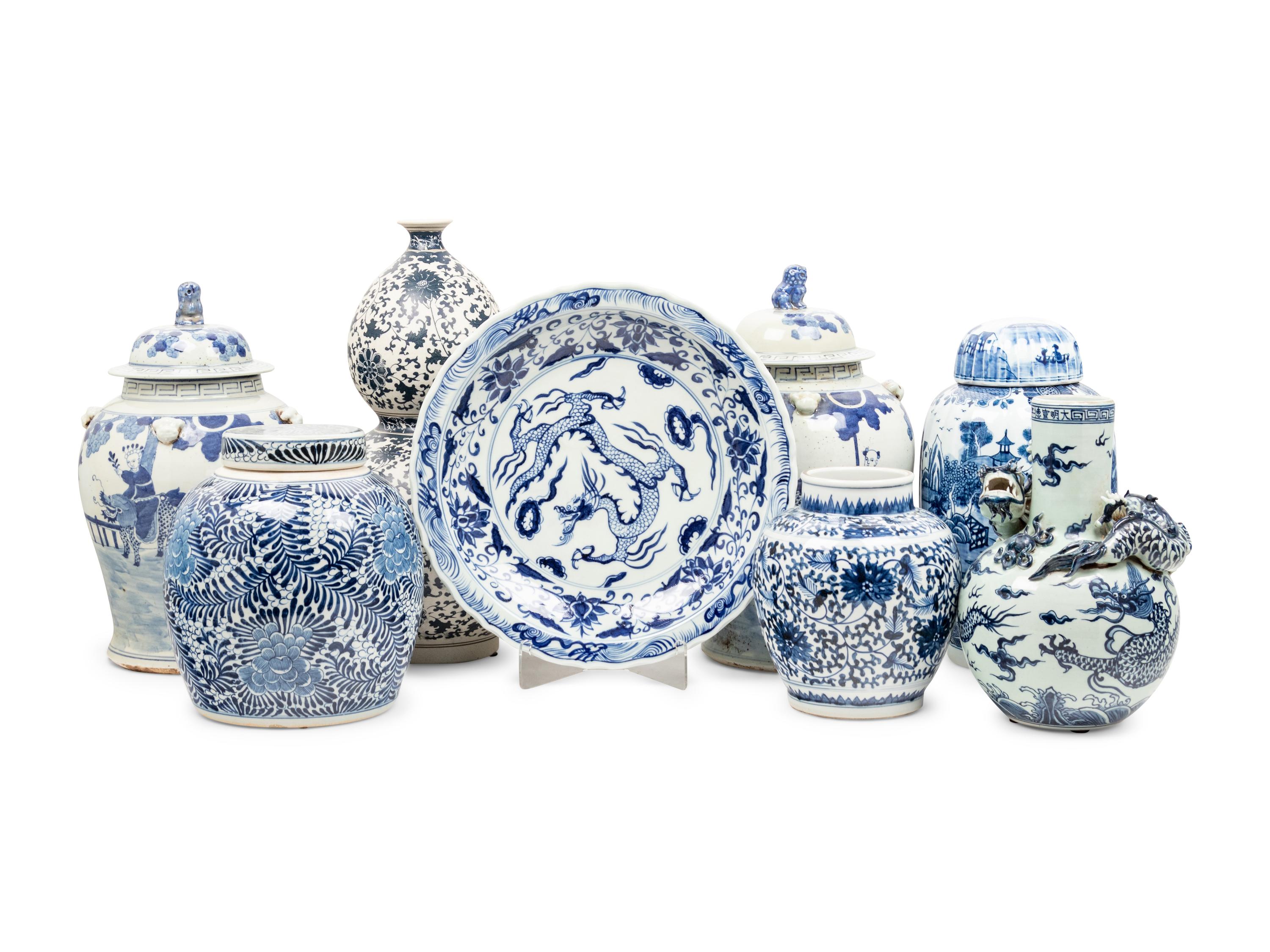 A Group of Contemporary Blue and White Porcelain Articles
