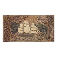 A Wool Hooked Rug Depicting a Three-Masted Ship