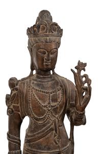A Chinese Carved Wood Standing Guanyin Figure