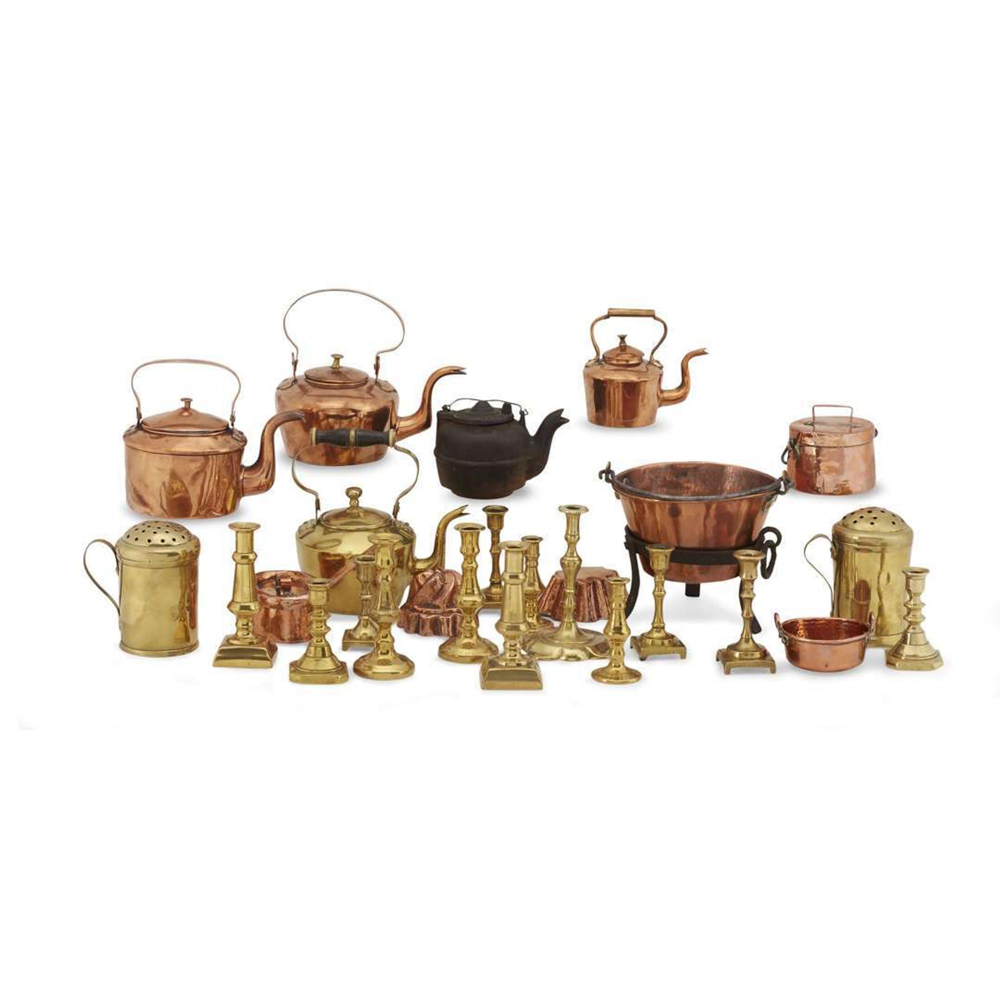 Collection of twenty-seven miniature copper, brass, and iron household items Some Pennsylvania, 18th/19th century