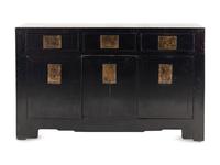 A Chinese Style Black Lacquered and Brass Mounted Console Cabinet