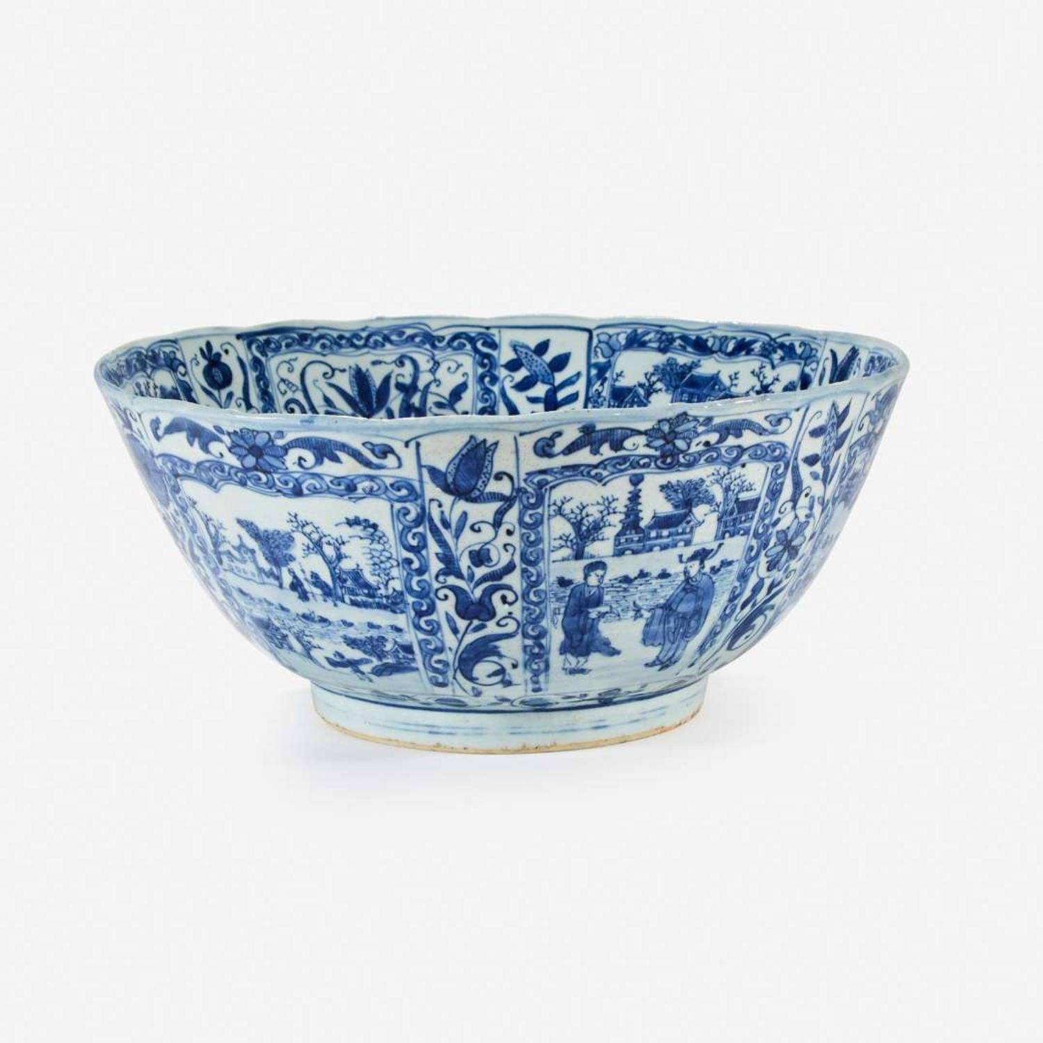 A large Chinese blue and white porcelain bowl mid 17th Century