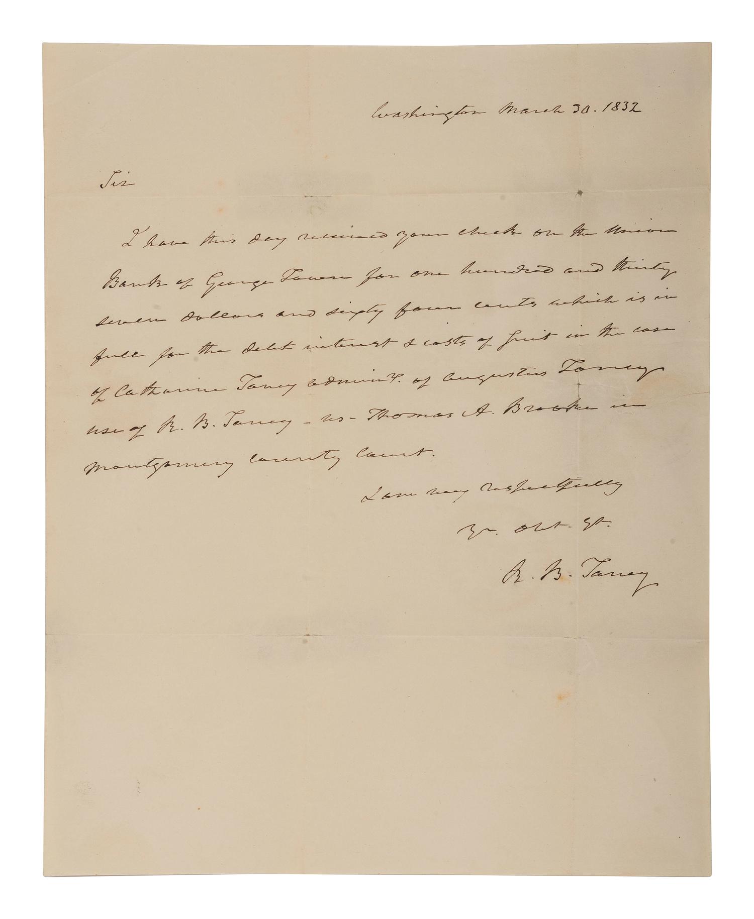[POLITICS]. 3 letters signed by R.B. TANEY, Henry CLAY, and Daniel WEBSTER.