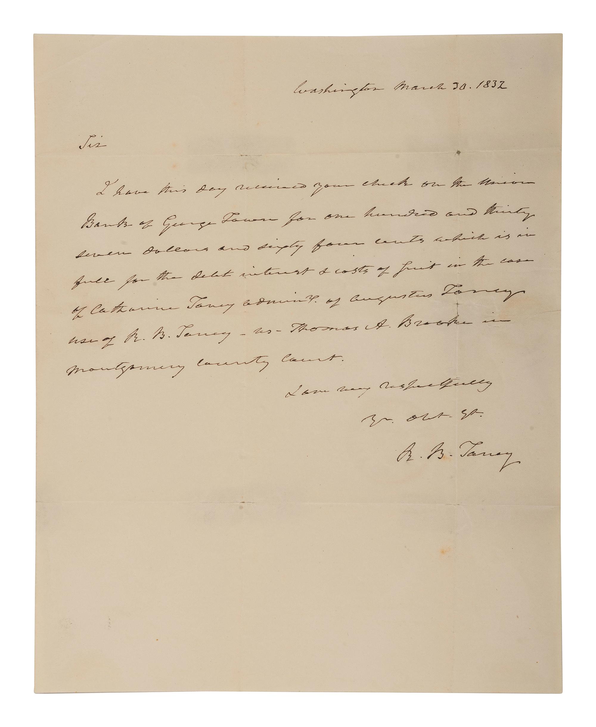 [POLITICS]. 3 letters signed by R.B. TANEY, Henry CLAY, and Daniel WEBSTER.
