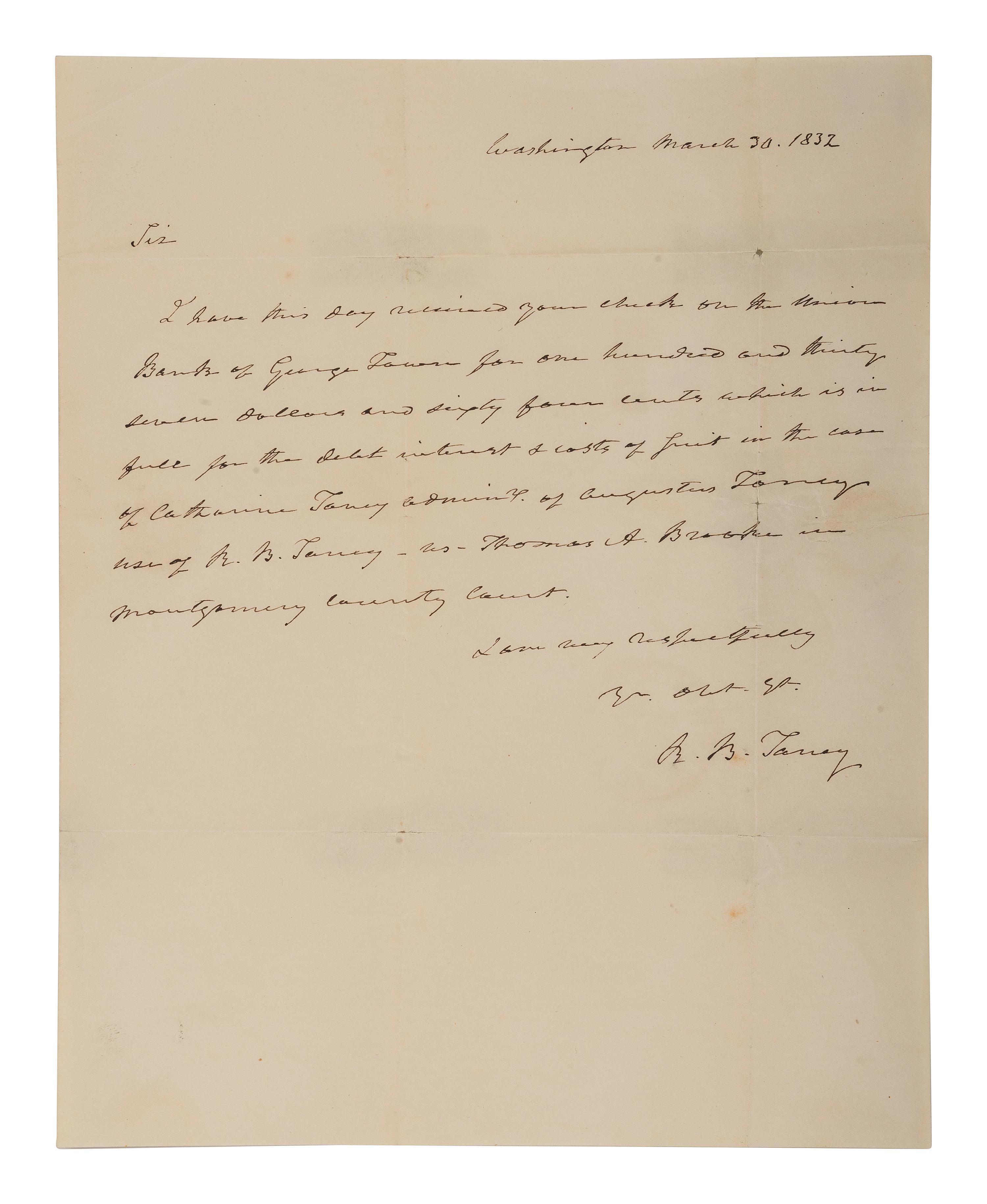 [POLITICS]. 3 letters signed by R.B. TANEY, Henry CLAY, and Daniel WEBSTER.