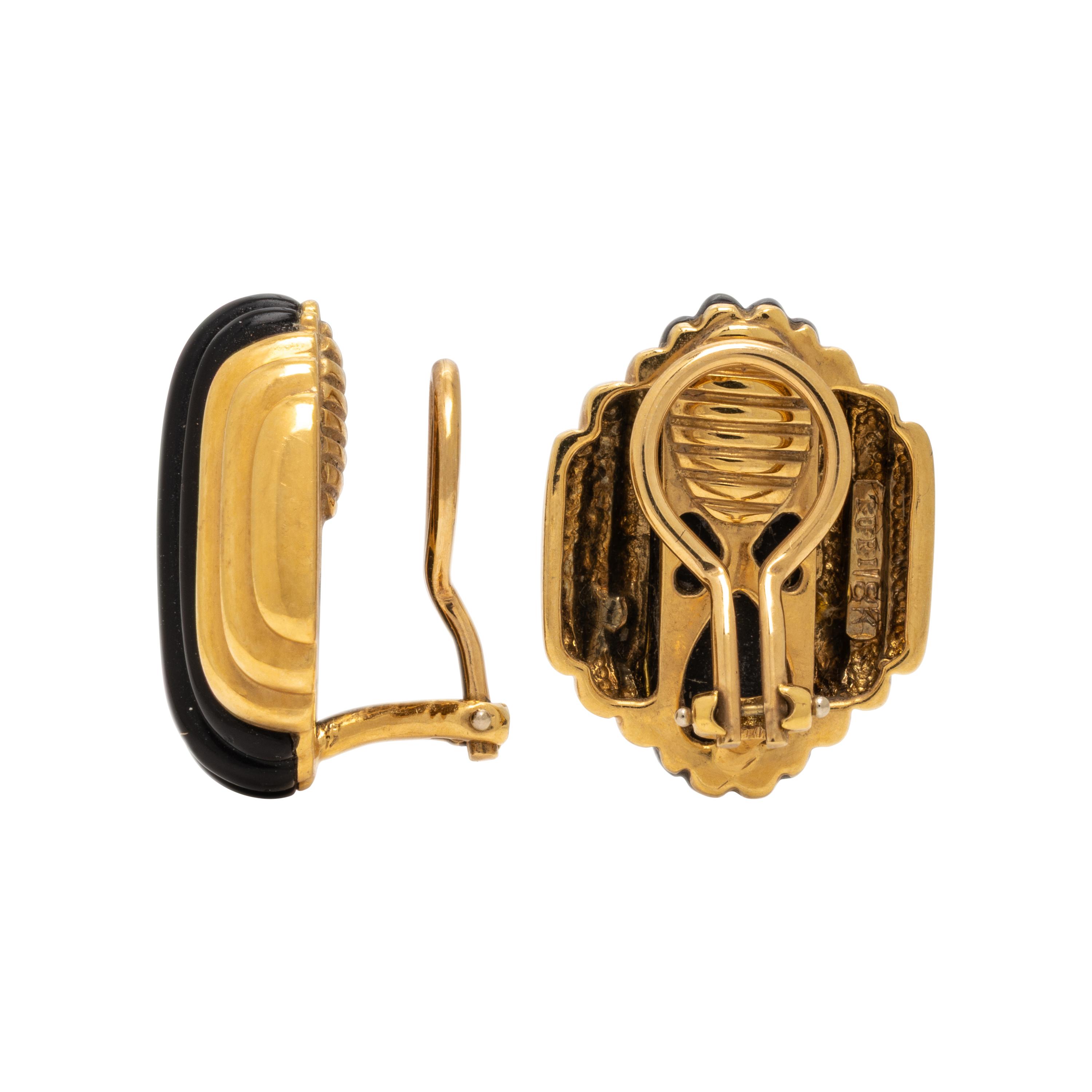Charles Turi, Onyx and Yellow Gold Earrings