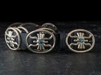 Navajo Sandcast Silver and Turquoise Concha Belt