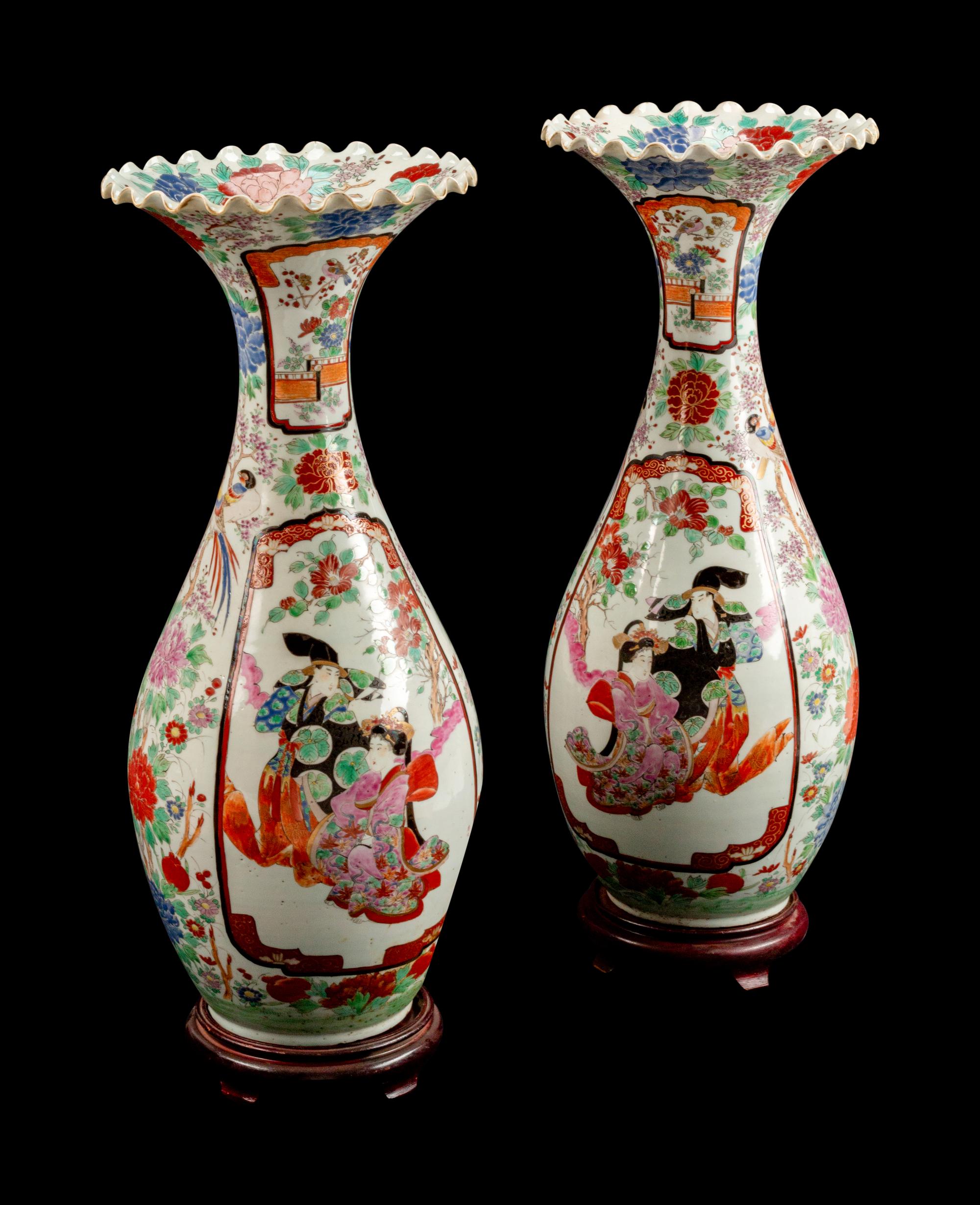 A Pair of Kutani Porcelain Vases — MEIJI PERIOD