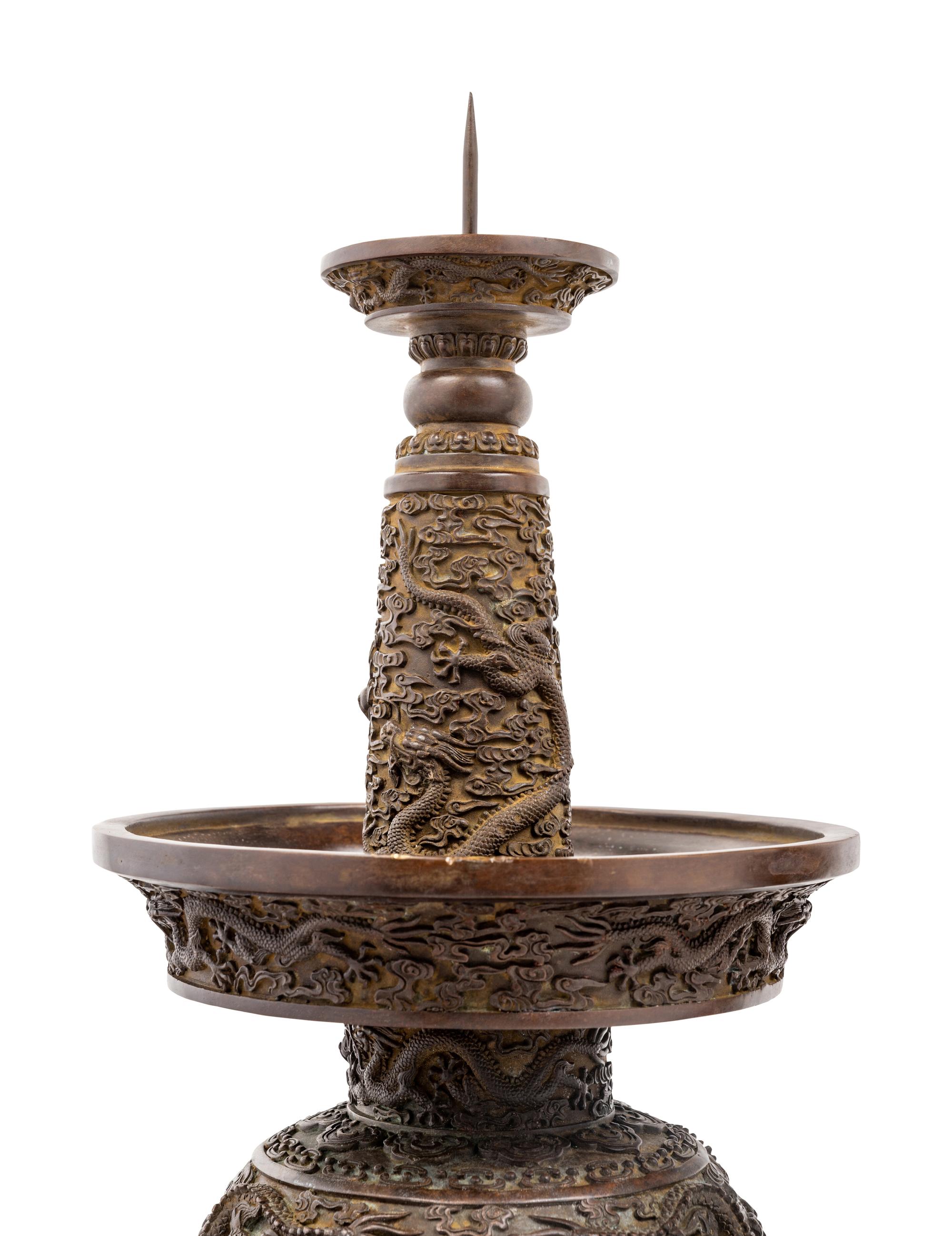 A Pair of Chinese Bronze Candle Holders
