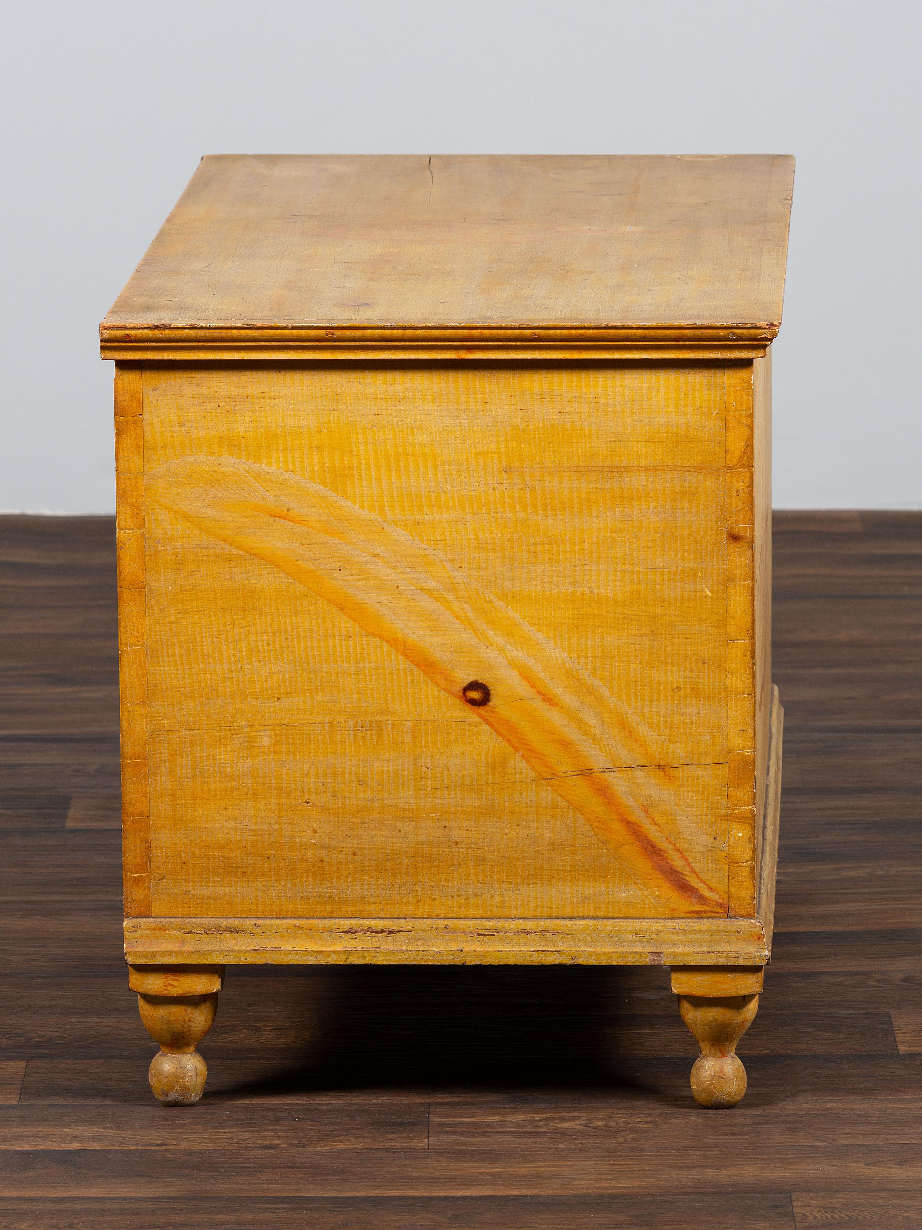 A Country Yellow and Red Paint Decorated Pine Blanket Chest