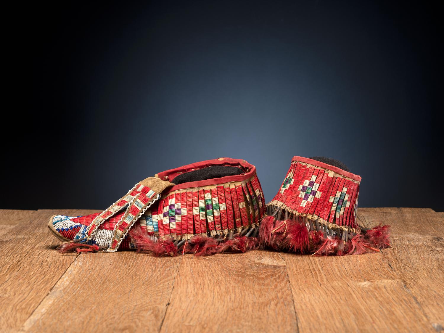 Sioux Quilled and Beaded Hide Moccasins