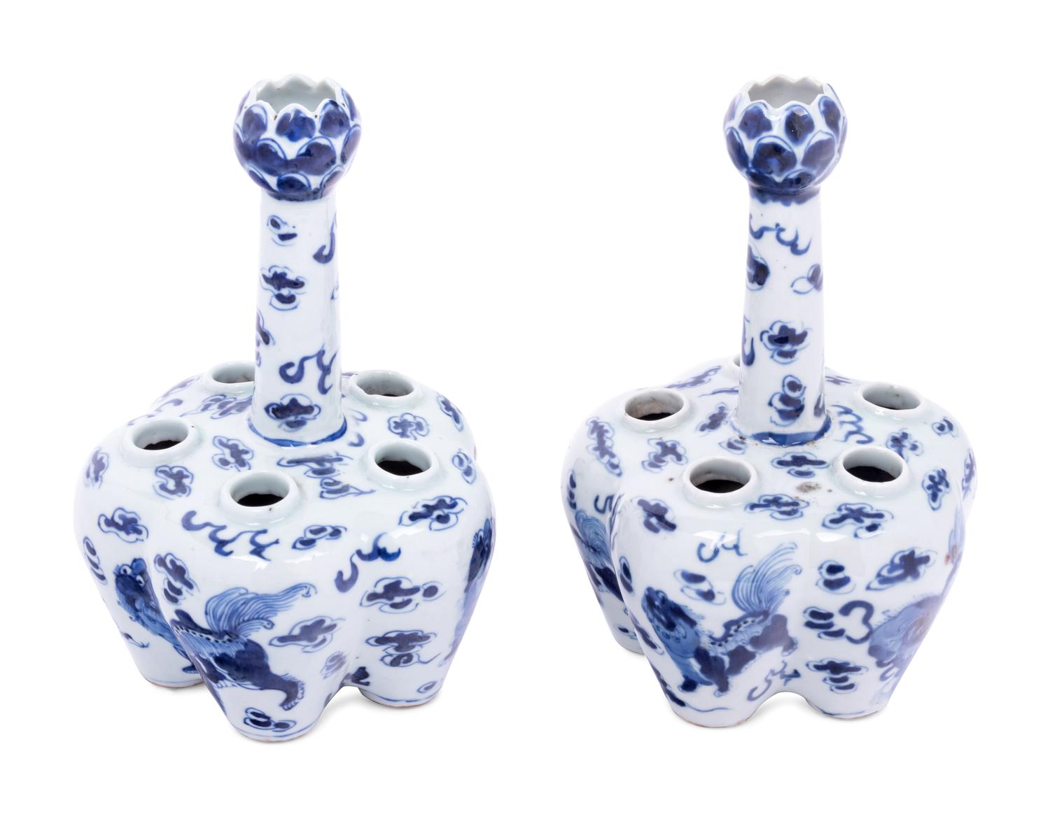 A Pair of Chinese Blue and White Porcelain Tulip Vases