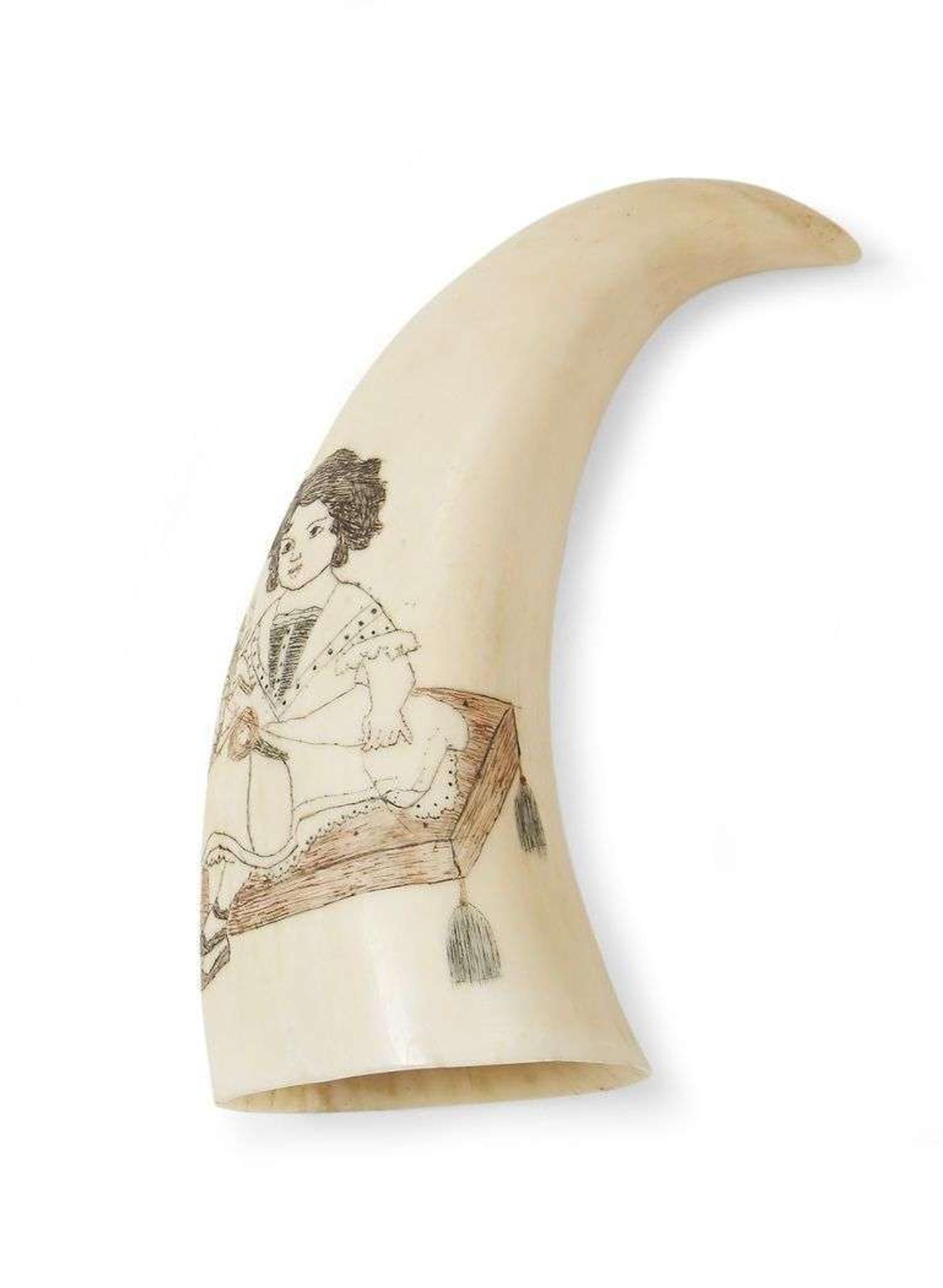 Group of whale bone items and scrimshaw-decorated whale tooth 19th/20th century