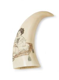 Group of whale bone items and scrimshaw-decorated whale tooth 19th/20th century