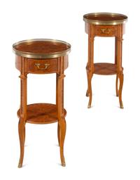 A Pair of XV/XVI Transitional Style Gilt Metal Mounted Parquetry Side Tables