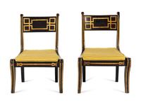 A Pair of Regency Parcel-Gilt and Grain-Painted Side Chairs
