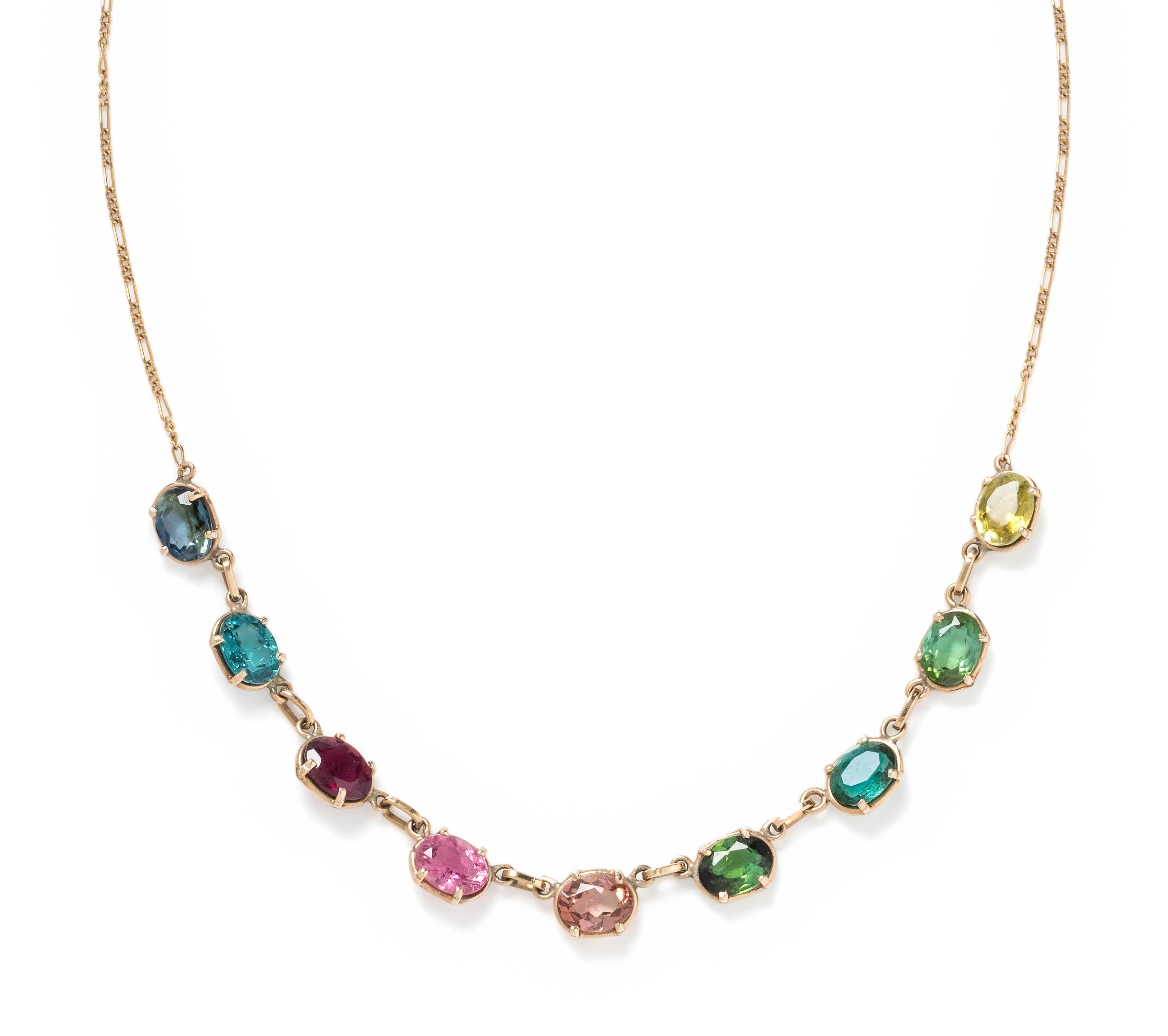 YELLOW GOLD AND MULTICOLOR TOURMALINE NECKLACE