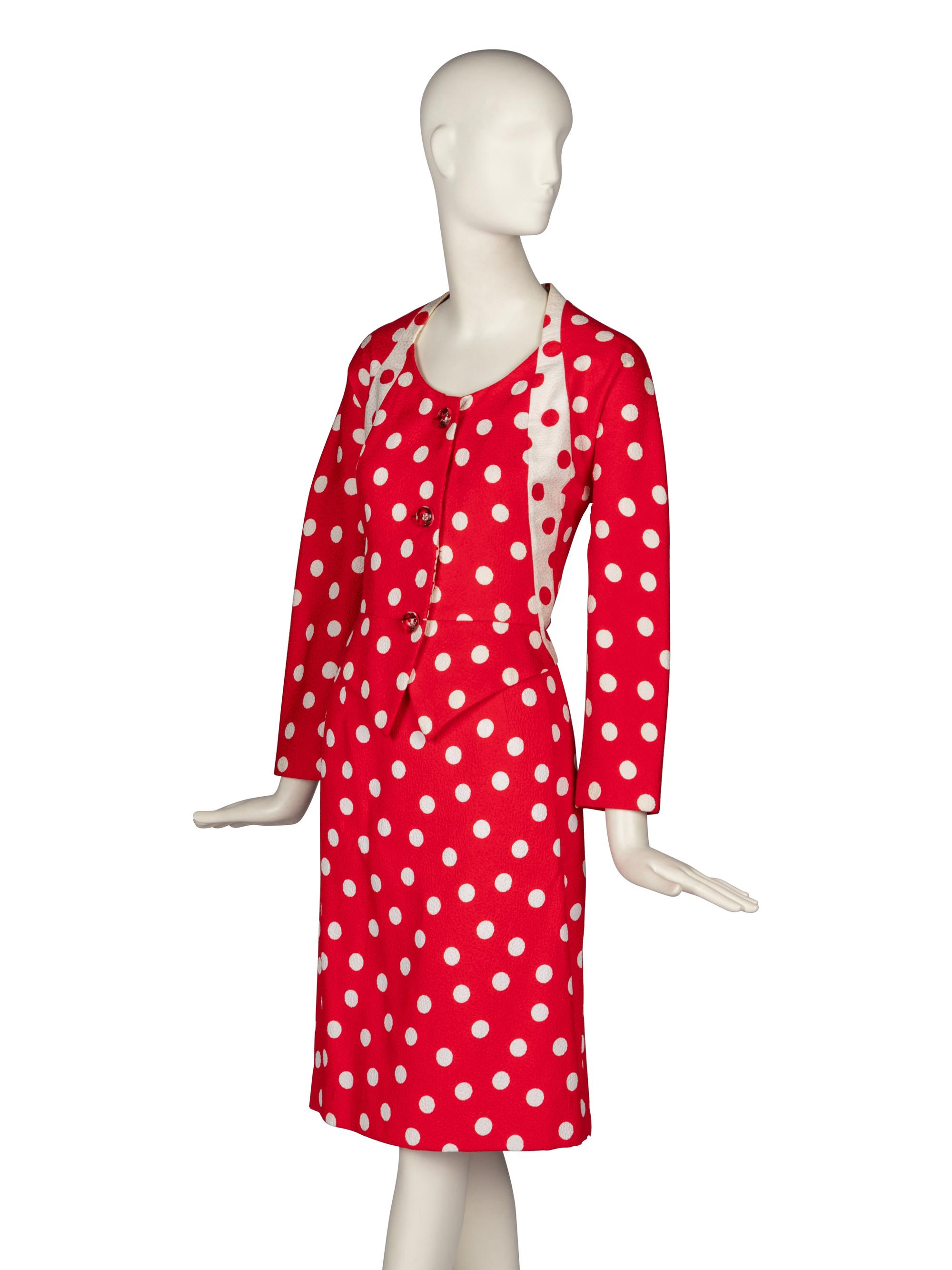 Geoffrey Beene Red Polka Dot Skirt Suit