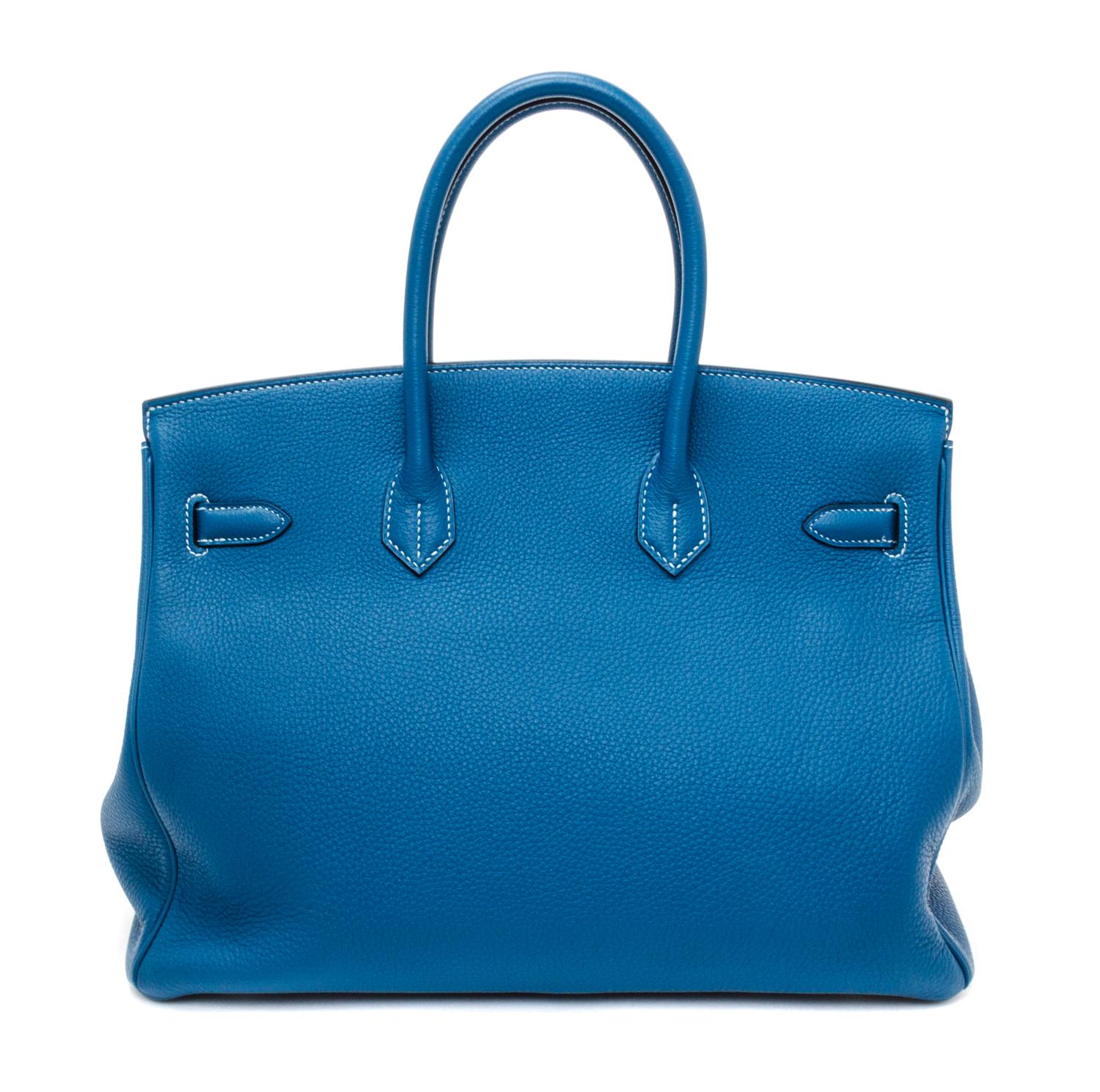 An Hermes Bleu Galice Togo 35cm Birkin Handbag, 14" x 10" x 7".