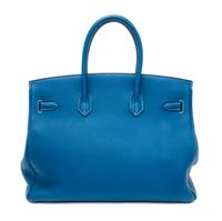 An Hermes Bleu Galice Togo 35cm Birkin Handbag, 14" x 10" x 7".