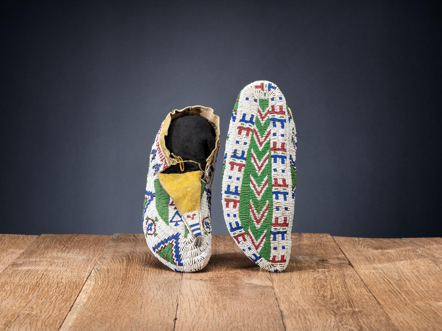 Sioux Fully Beaded Buffalo Hide Moccasins