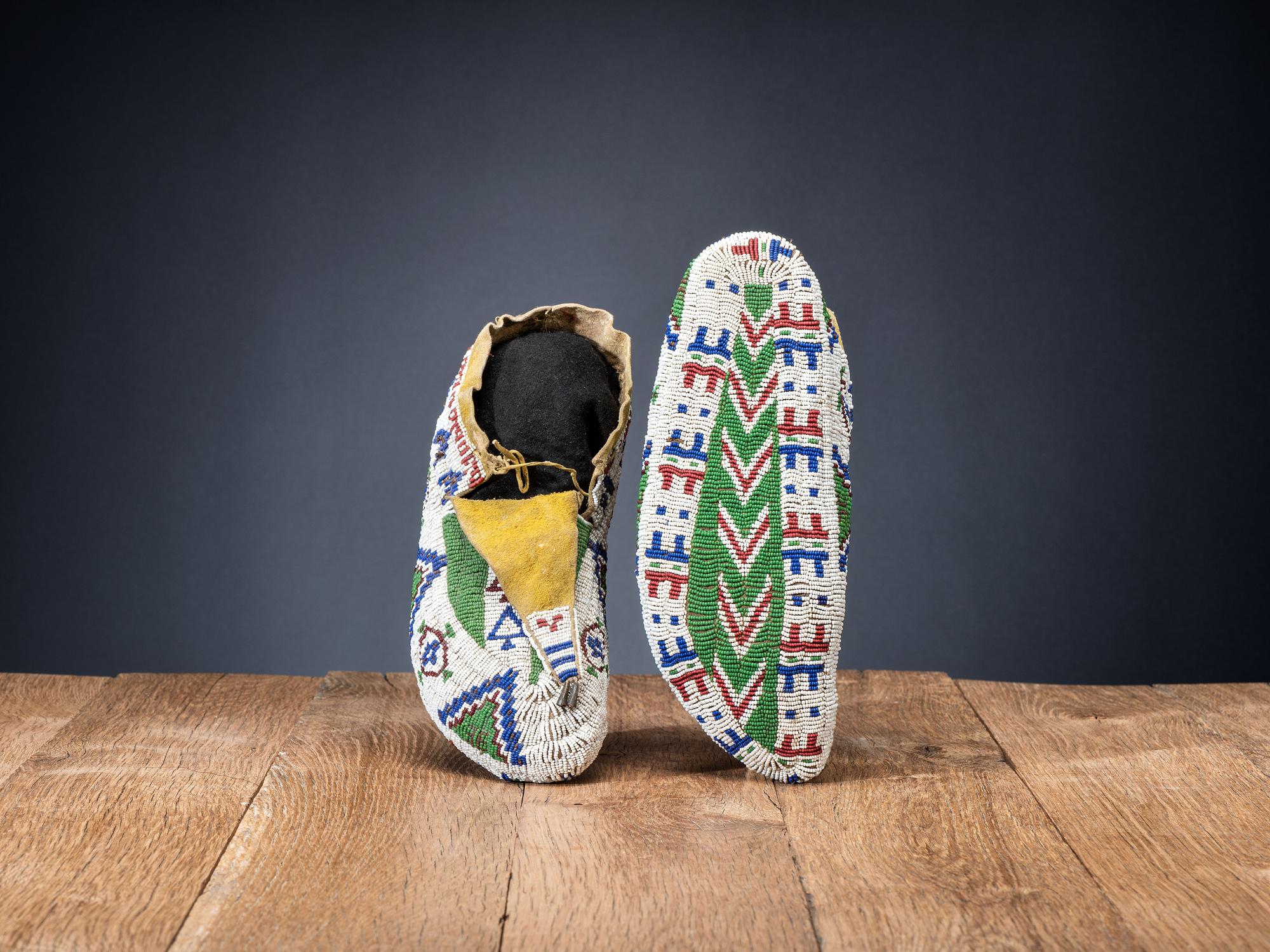 Sioux Fully Beaded Buffalo Hide Moccasins