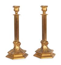 A Pair of French Gilt Metal Candlesticks