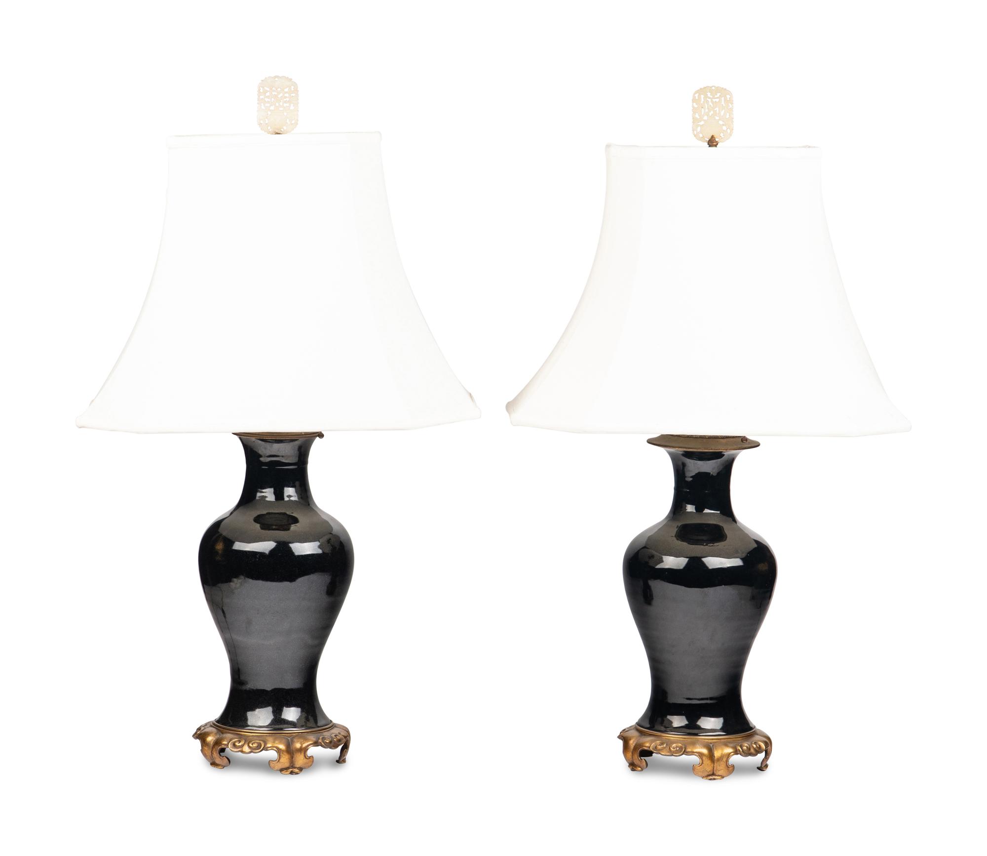 A Pair of Gilt Bronze Mounted Chinese Porcelain Vases Mounted as Lamps