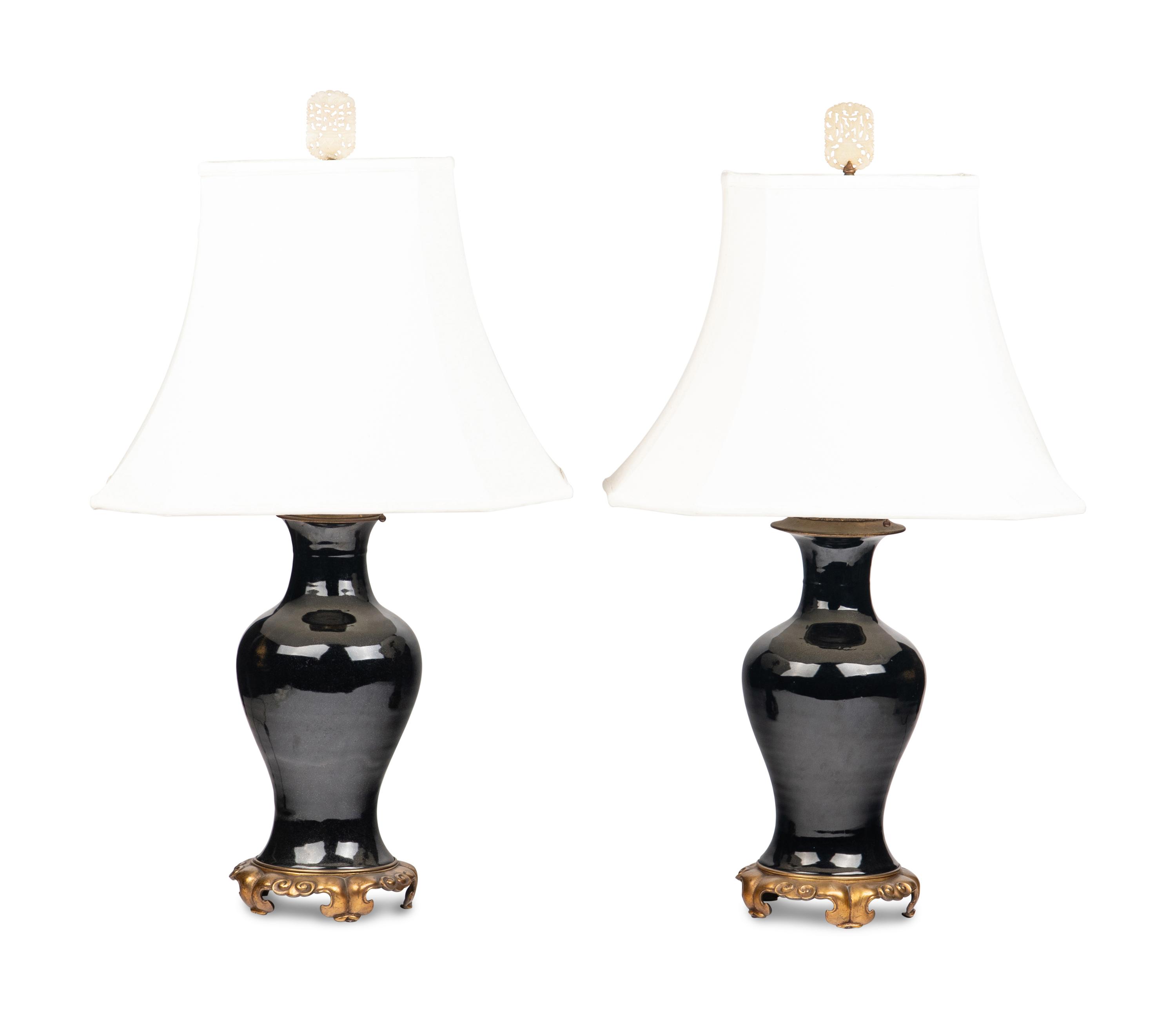 A Pair of Gilt Bronze Mounted Chinese Porcelain Vases Mounted as Lamps