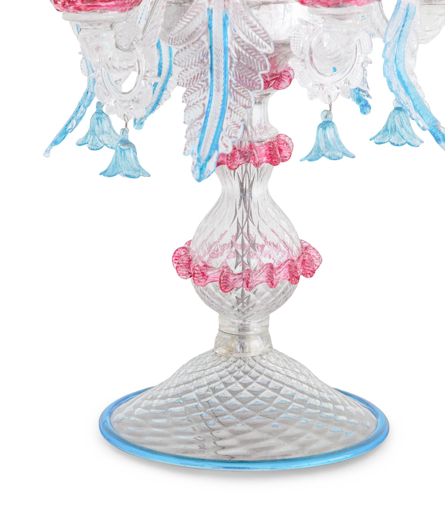 A Pair of Murano Glass Five-Light Girandoles