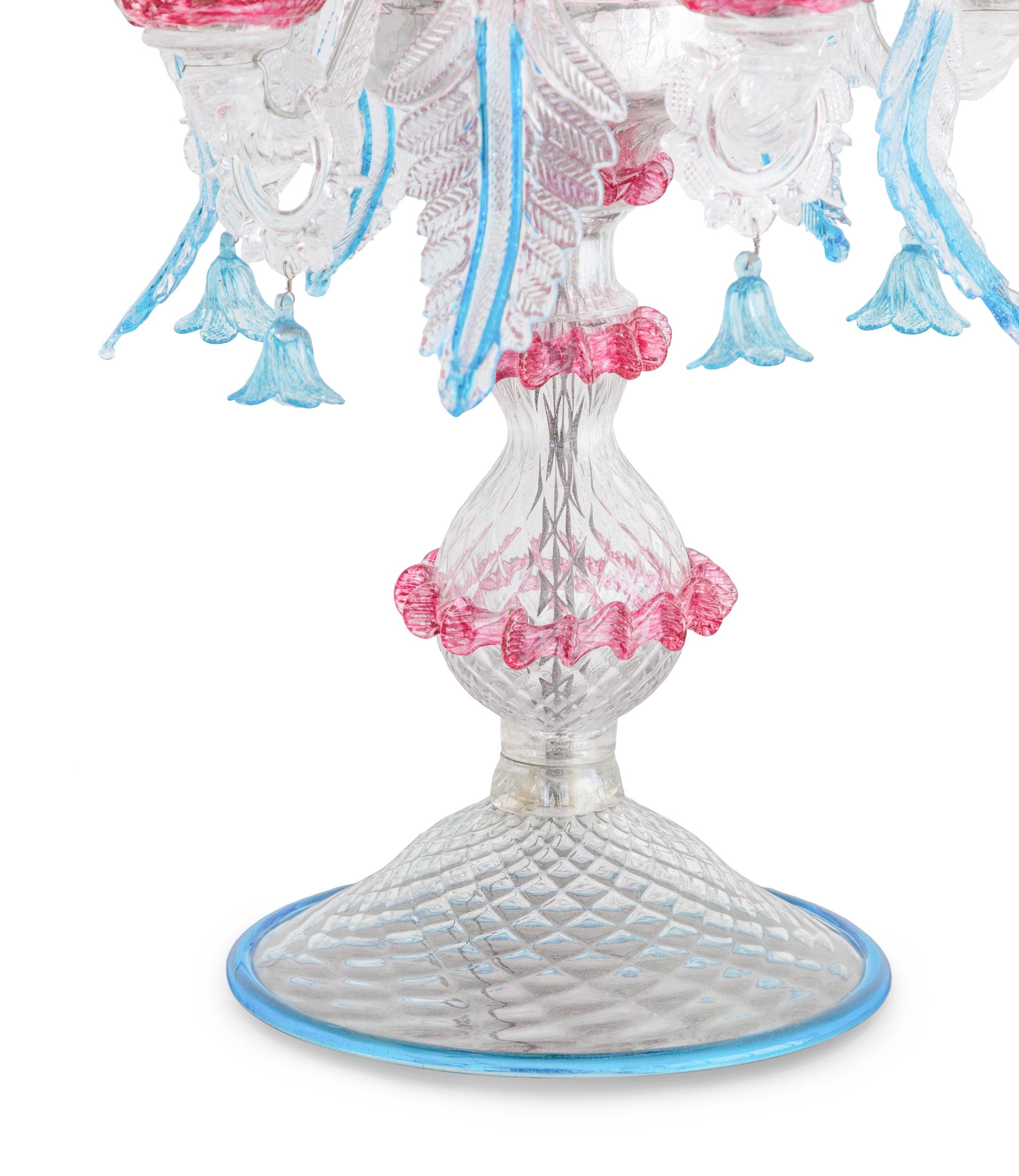 A Pair of Murano Glass Five-Light Girandoles