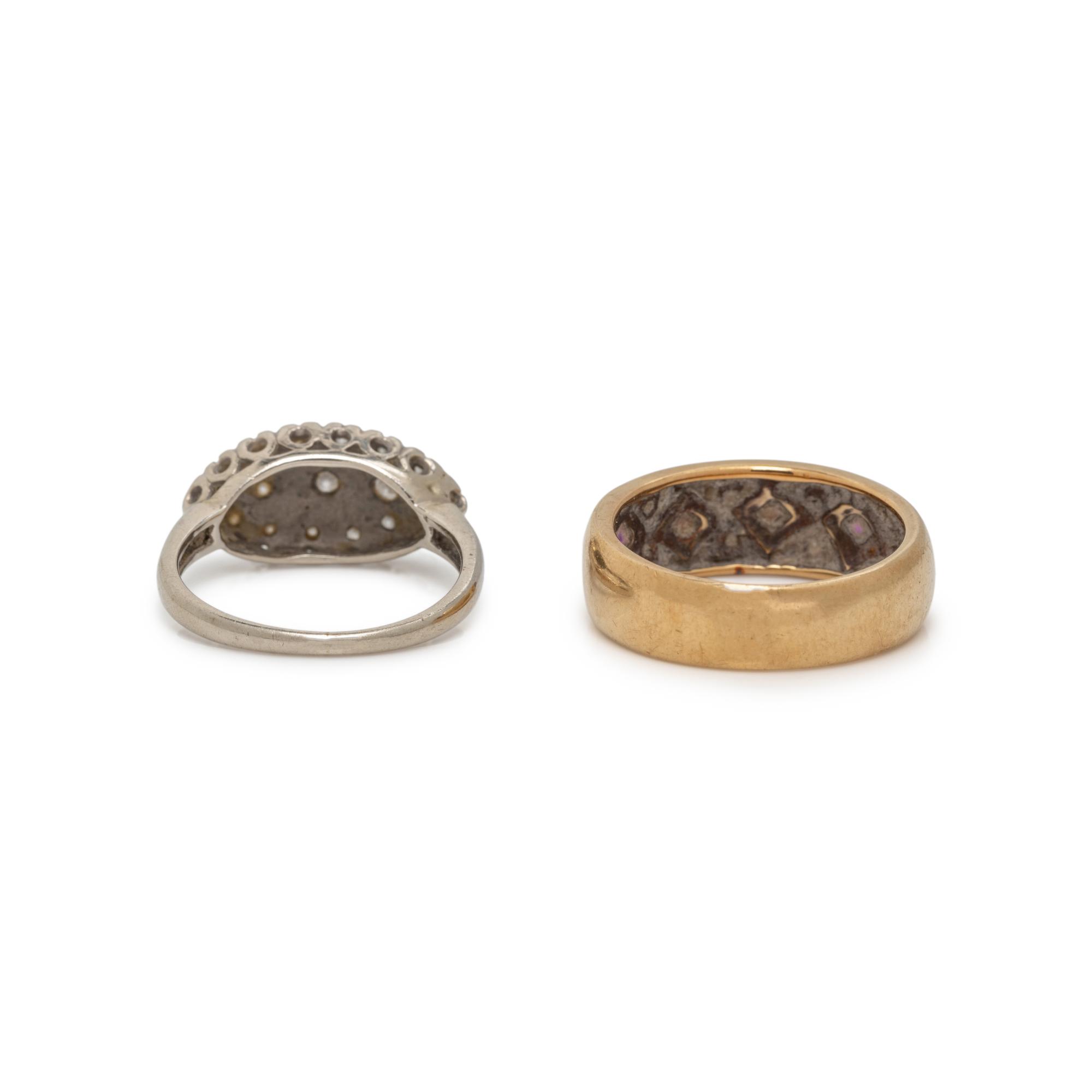 TWO GOLD AND DIAMOND RINGS