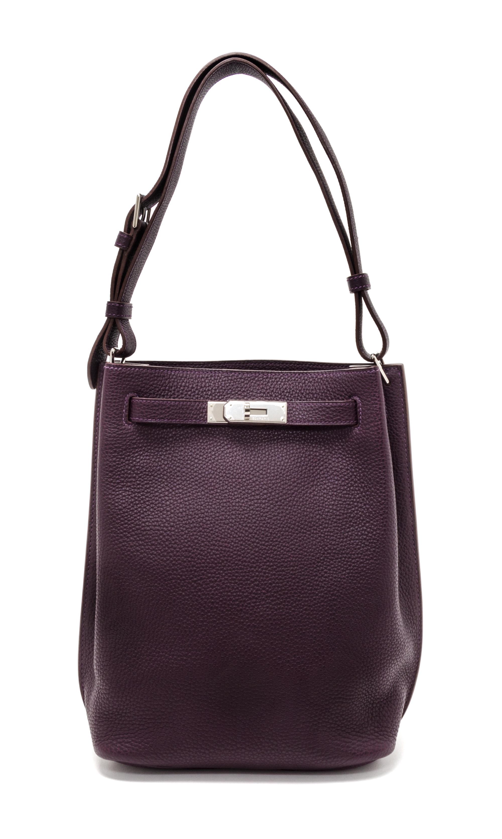 An Hermes Raisin Togo 22cm So-Kelly Handbag, 9" x 11" x 4.5".