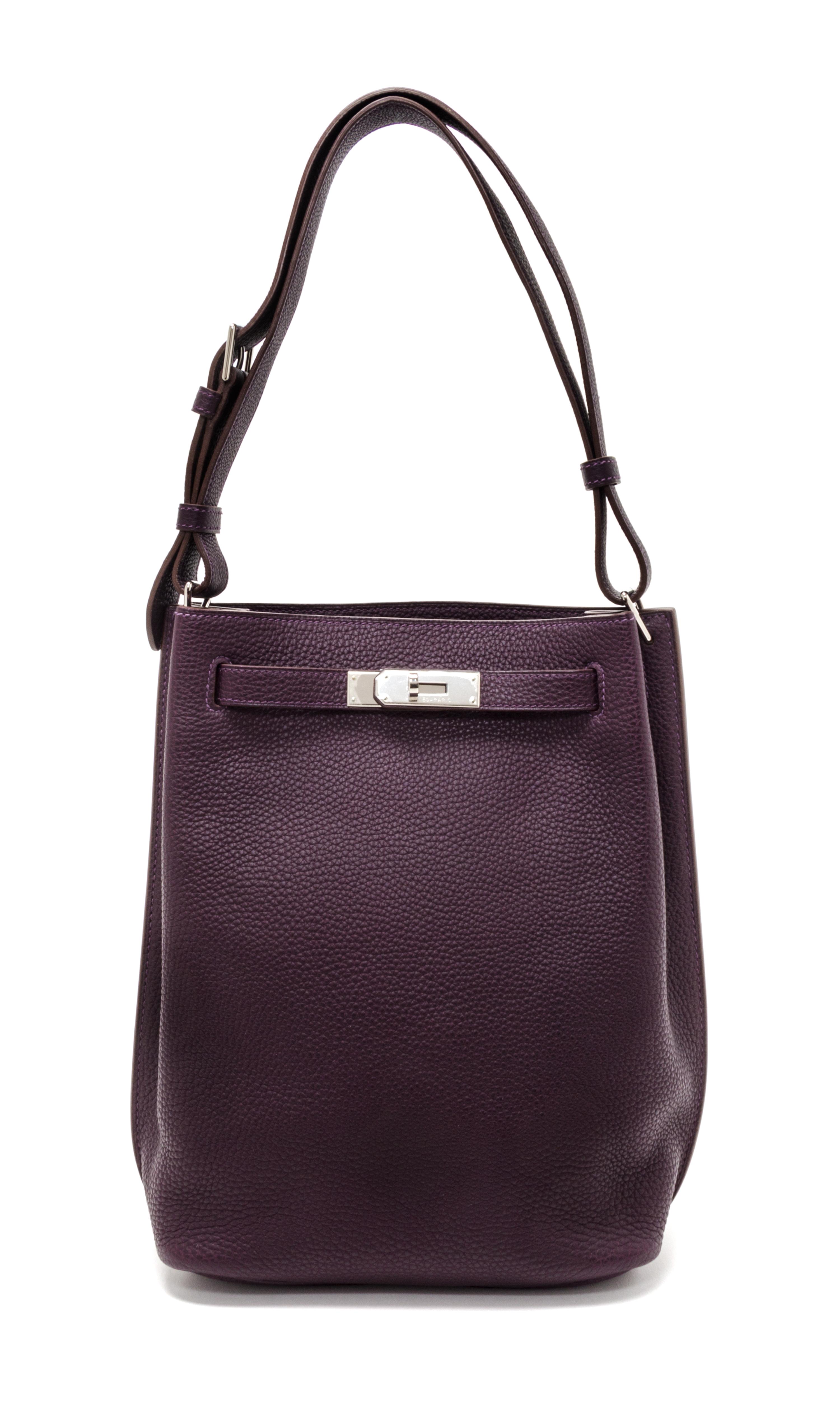 An Hermes Raisin Togo 22cm So-Kelly Handbag, 9" x 11" x 4.5".