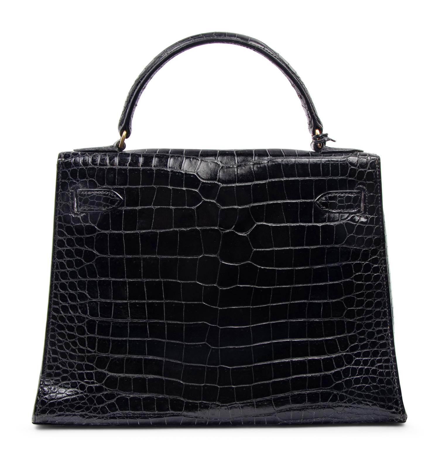 Hermès 28cm Black Porosus Crocodile Bag, 1960s