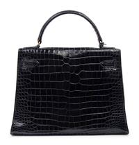 Hermès 28cm Black Porosus Crocodile Bag, 1960s