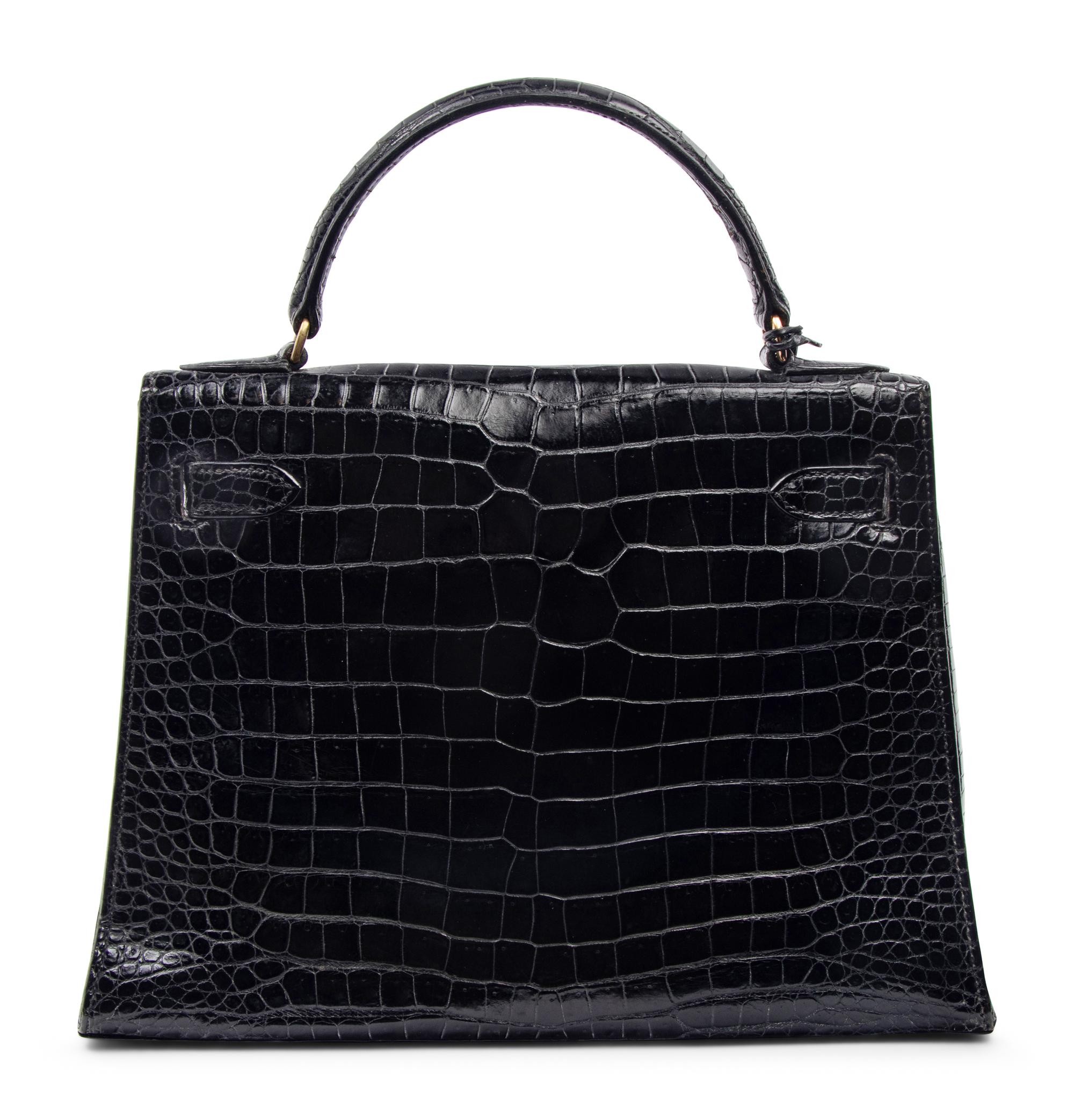 Hermès 28cm Black Porosus Crocodile Bag, 1960s