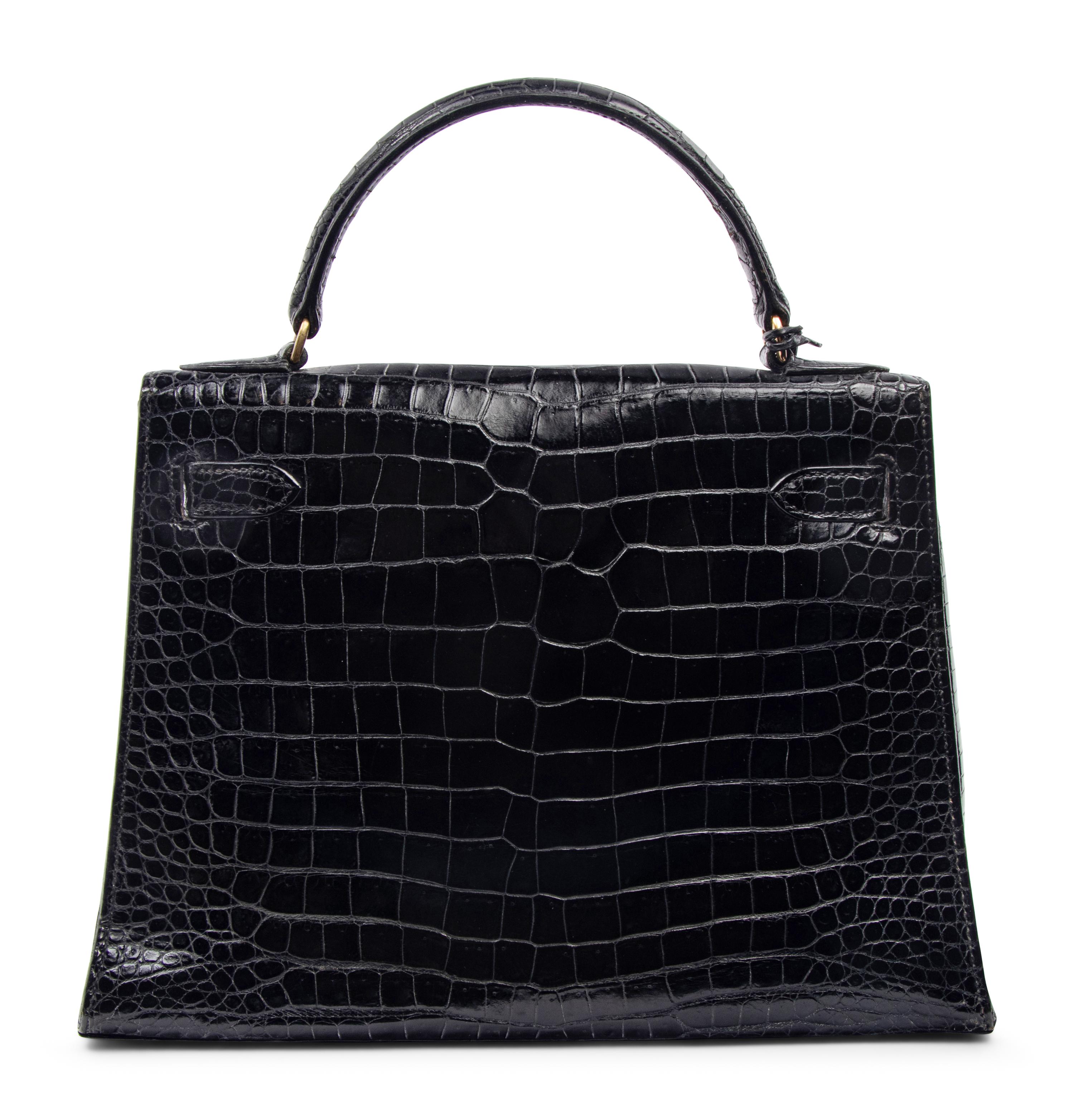 Hermès 28cm Black Porosus Crocodile Bag, 1960s