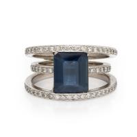 Sapphire, Diamond, and White Gold Ring