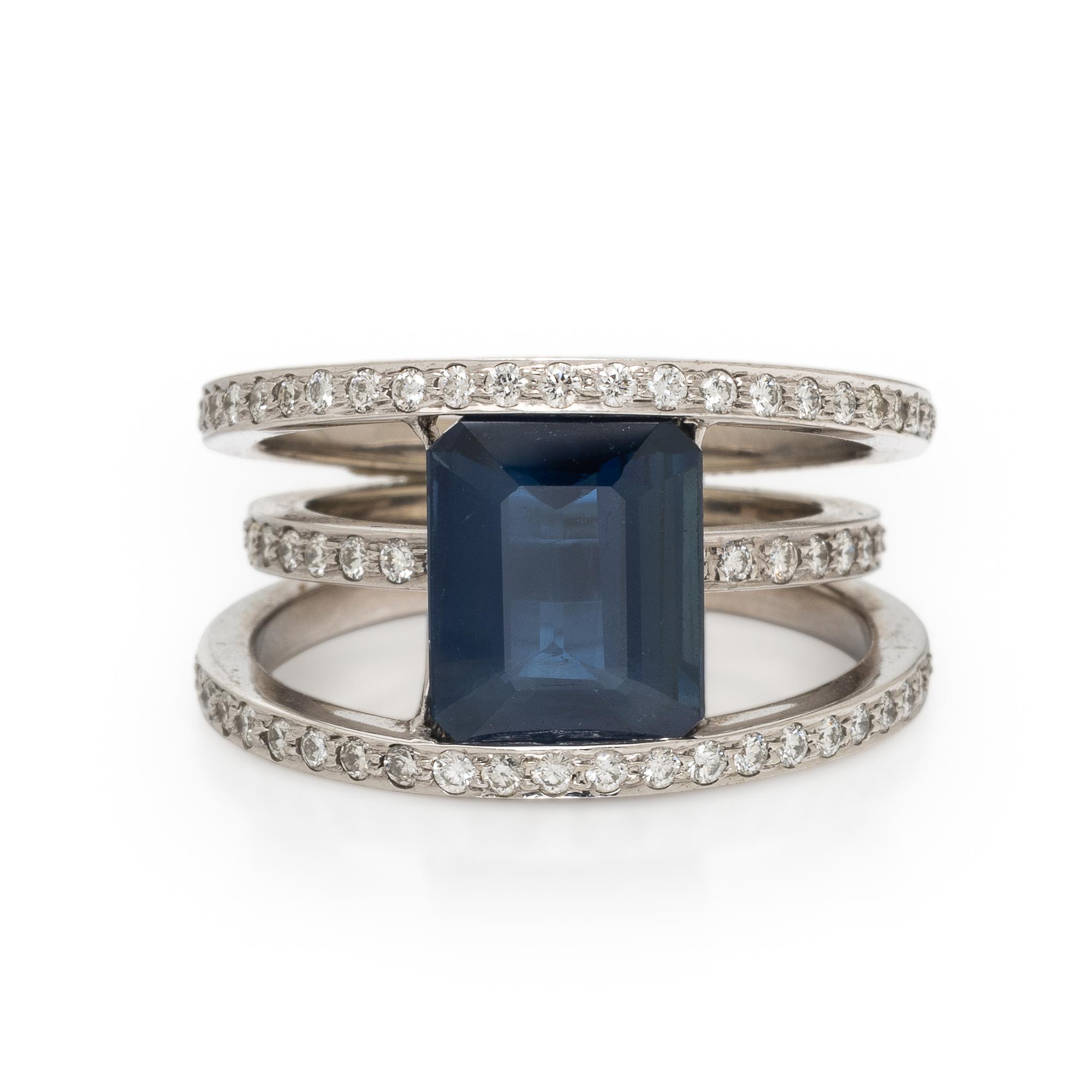 Sapphire, Diamond, and White Gold Ring