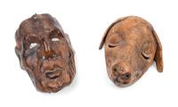 Two Mexican Leather Masks. Height of first 9 inches.