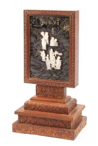 A Chinese Carved Jade Plaque Height 22 x width 11 1/2 x depth 9 inches.
