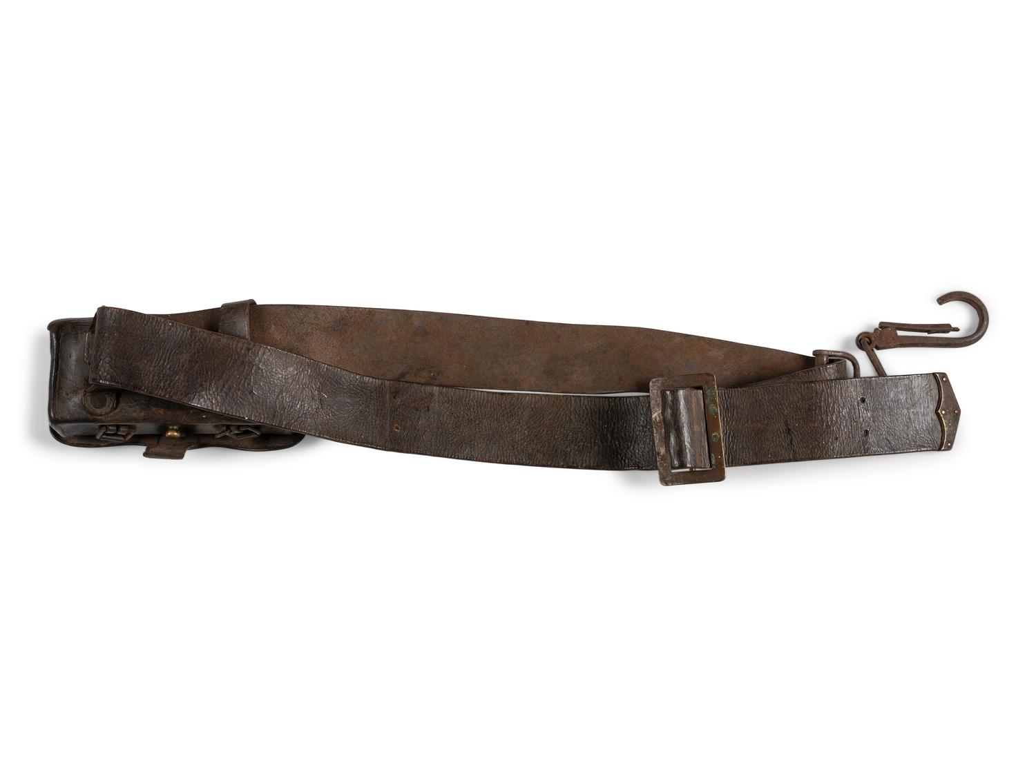 Complete leather carbine sling with attached Burnside cartridge box.